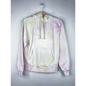 Reformation Tie Dye Hoodie Yellow Pink White Organic Cotton Sweatshirt Size XS
